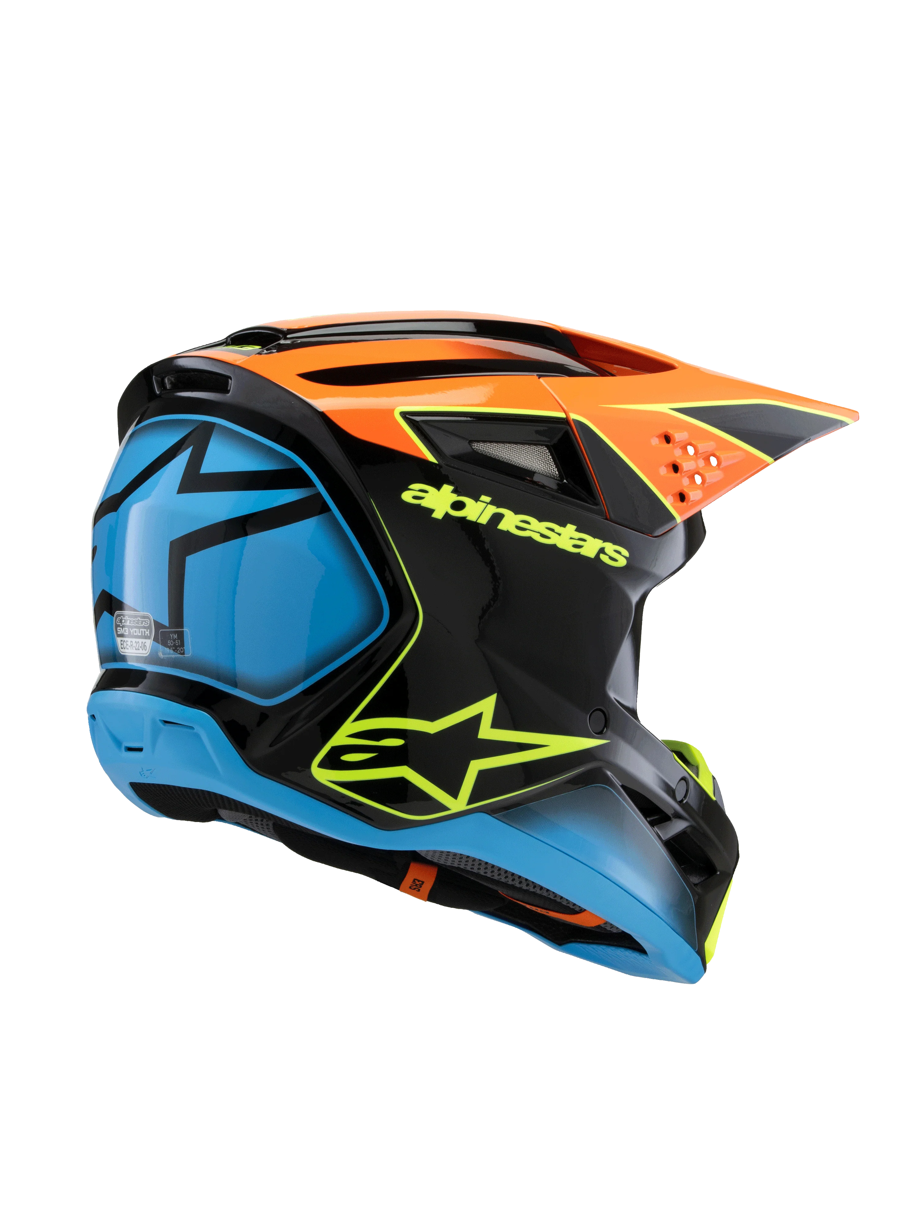 Alpinestars SM3 Youth Fray Helmet - Black / Orange / Yellow - Image 2