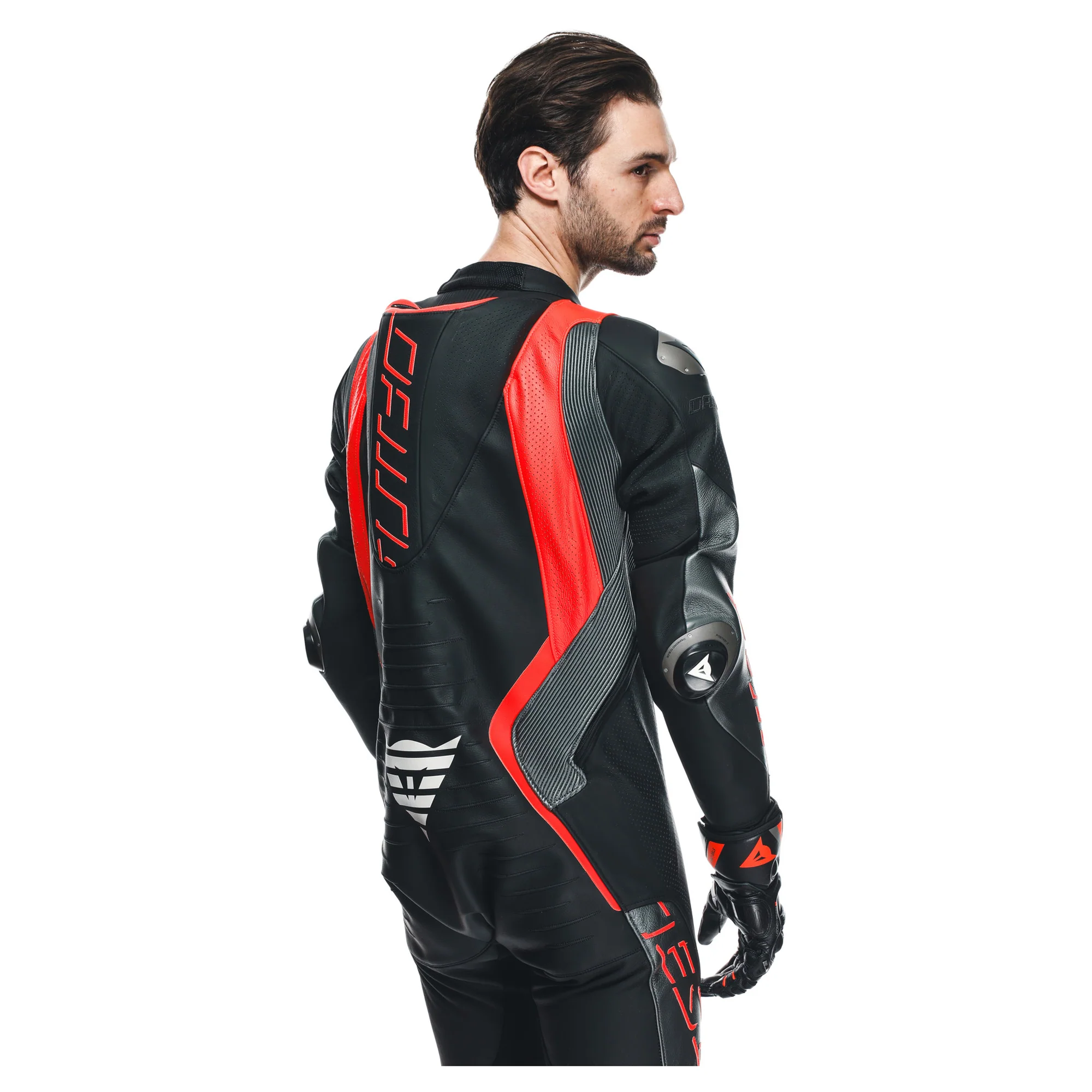 Dainese Audax D-Zip 1-Piece Perforated Leather Race Suit - Black / Red - Image 5