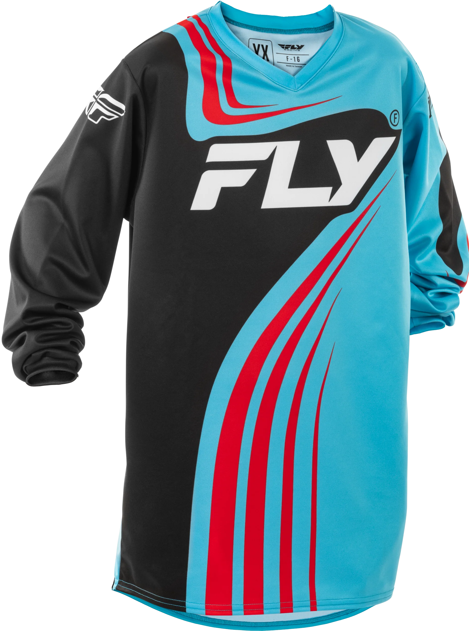 Fly MX25 Youth F-16 Jersey - Cyan / Black / Red