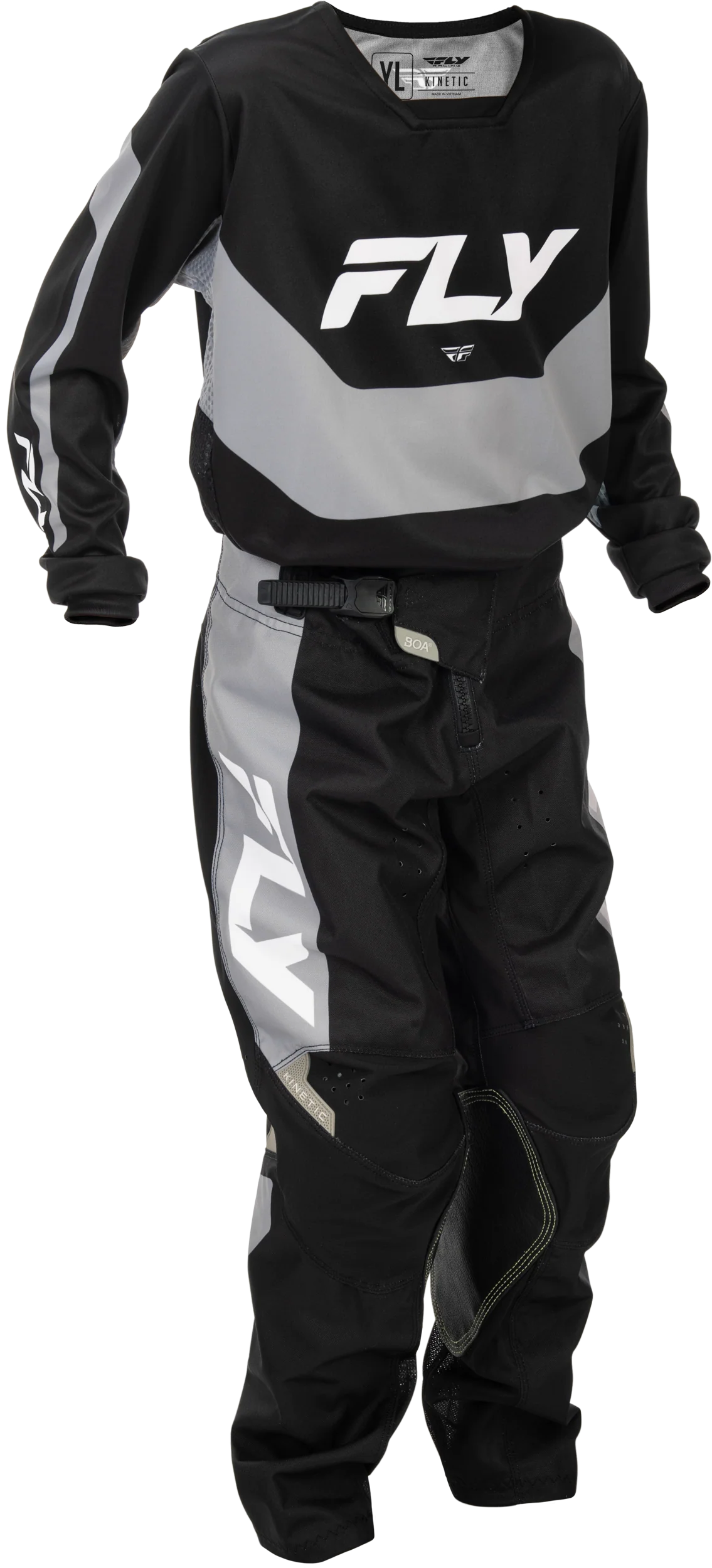Fly MX26 Youth Kinetic Jersey & Pants - Black / Grey
