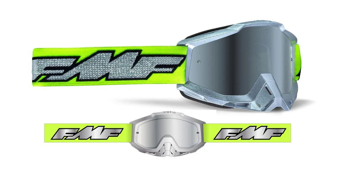 FMF Vision Powerbomb Goggles Rocket Silver Lime Mirror Silver Lens - Image 2