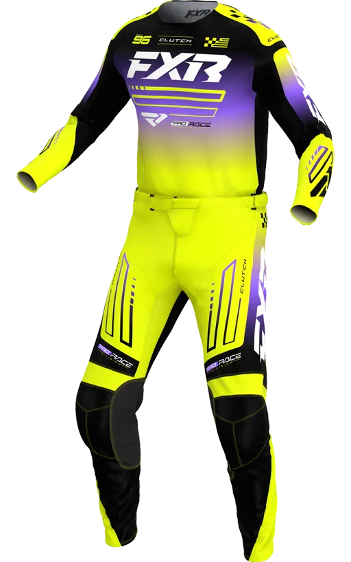 FXR MX26 Youth Clutch Jersey & Pants - Hi-Vis / Black / Purple