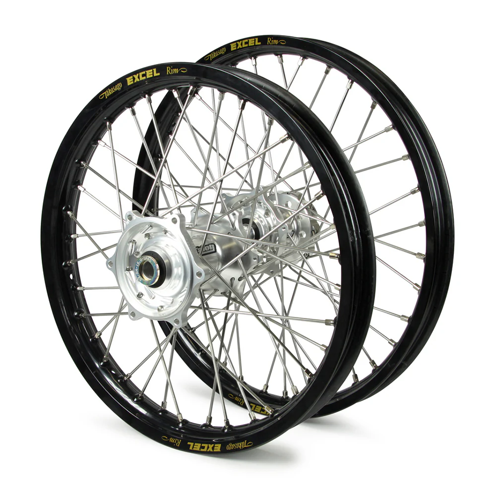 Honda Talon / Excel Snr MX Black Rims / Silver Hubs Wheel Set CRF 250 2014-17, CRF450 2013-17 (21X1.6 / 19X2.15)