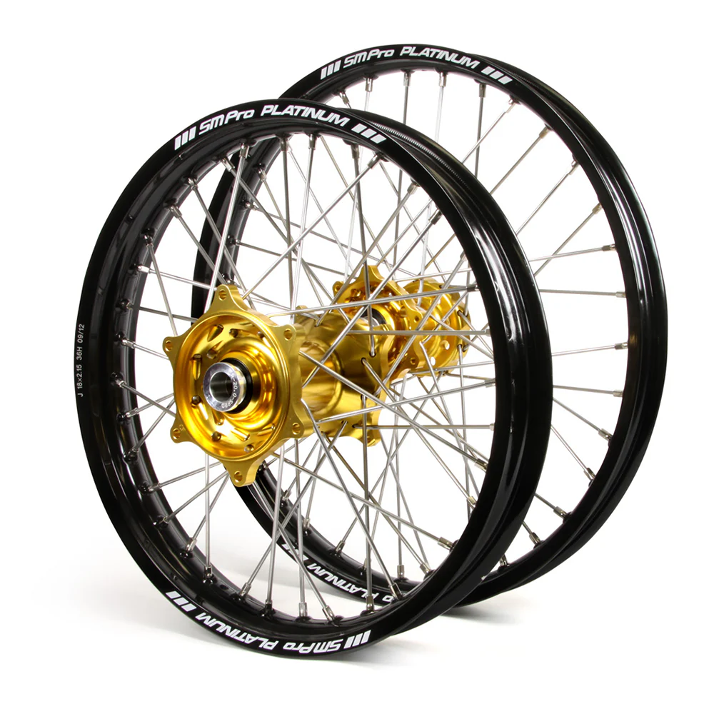 Honda Talon / Platinum Jnr MX Black Rims / Gold Hubs Wheel Set CRF 150 R 2007-2017 (Big Wheel) (19X1.4 / 16X1.85)