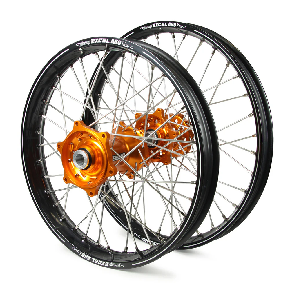KTM Talon / Excel A60 Snr MX Black Rims / Orange Hubs Wheel Set SX-SXF 125-250-350-450 2003-12 (21 / 19X2.15)