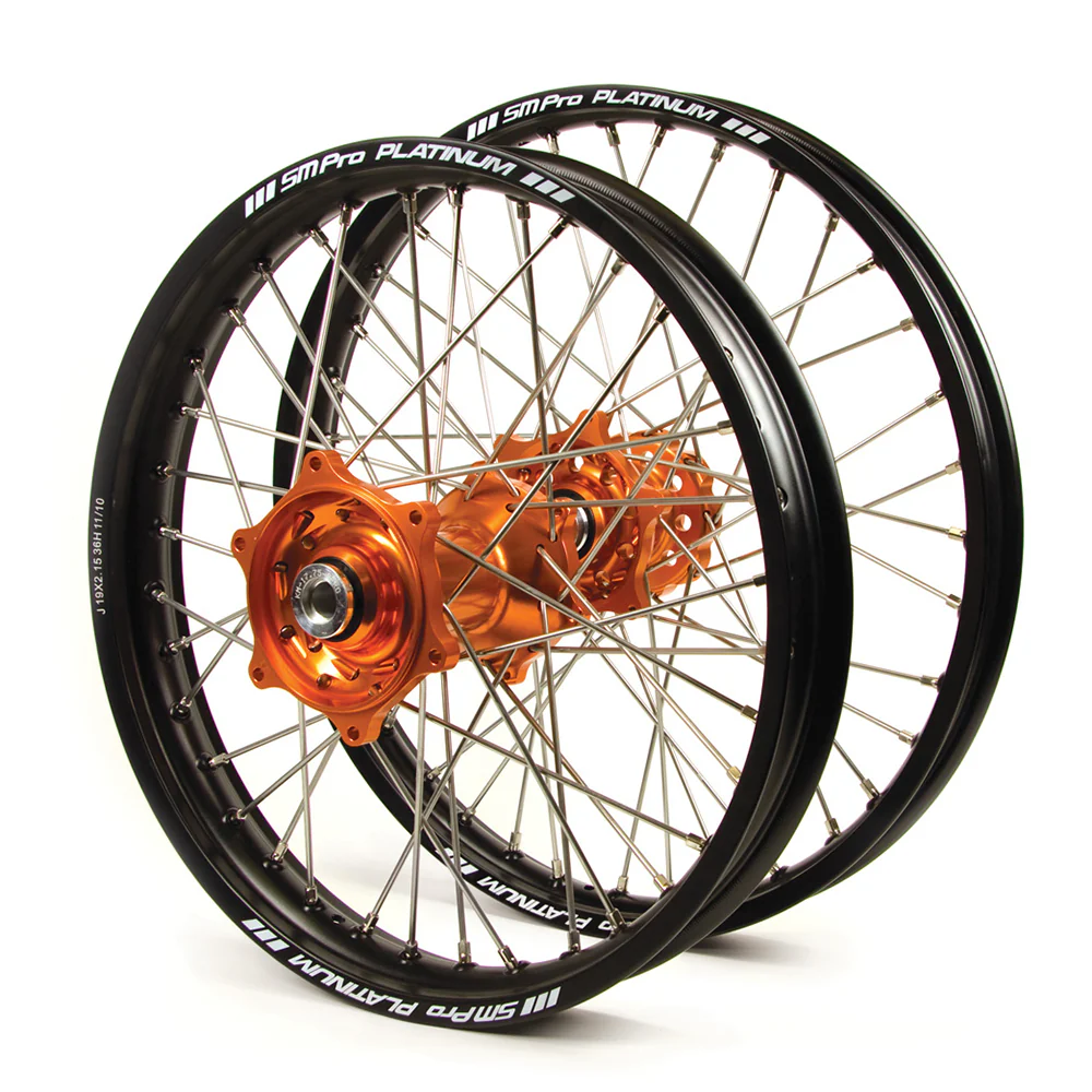 KTM Talon / Platinum Snr MX Black Rims / Orange Hubs Wheel Set Exc-Excf 250-300-350-450-500 2016-17 (21 / 18X2.15)