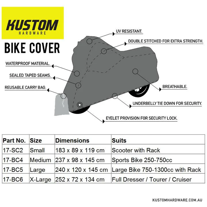 Kustom MX Premium Bike Cover Cruiser - X-Large - Image 2
