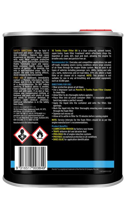 Penrite 10 Tenths Foam Filter Oil (Liquid) - 1L - Image 2