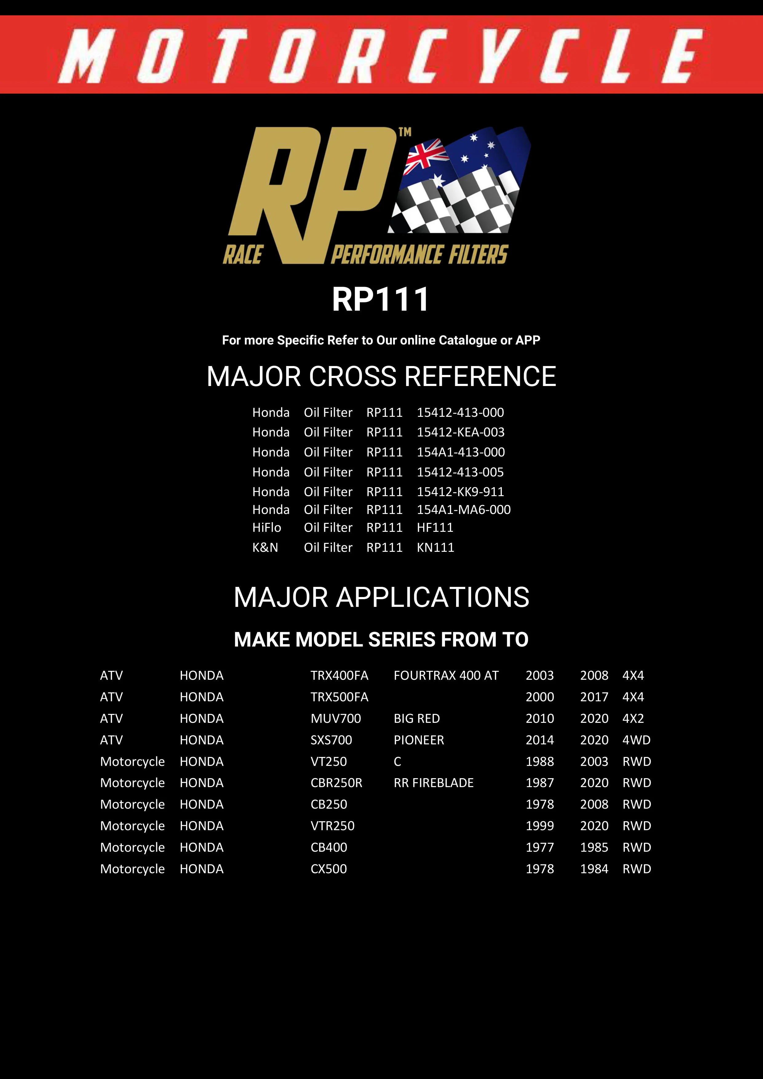Race Performance Motorcycle Oil Filter - RP111 KN-111 - Image 3