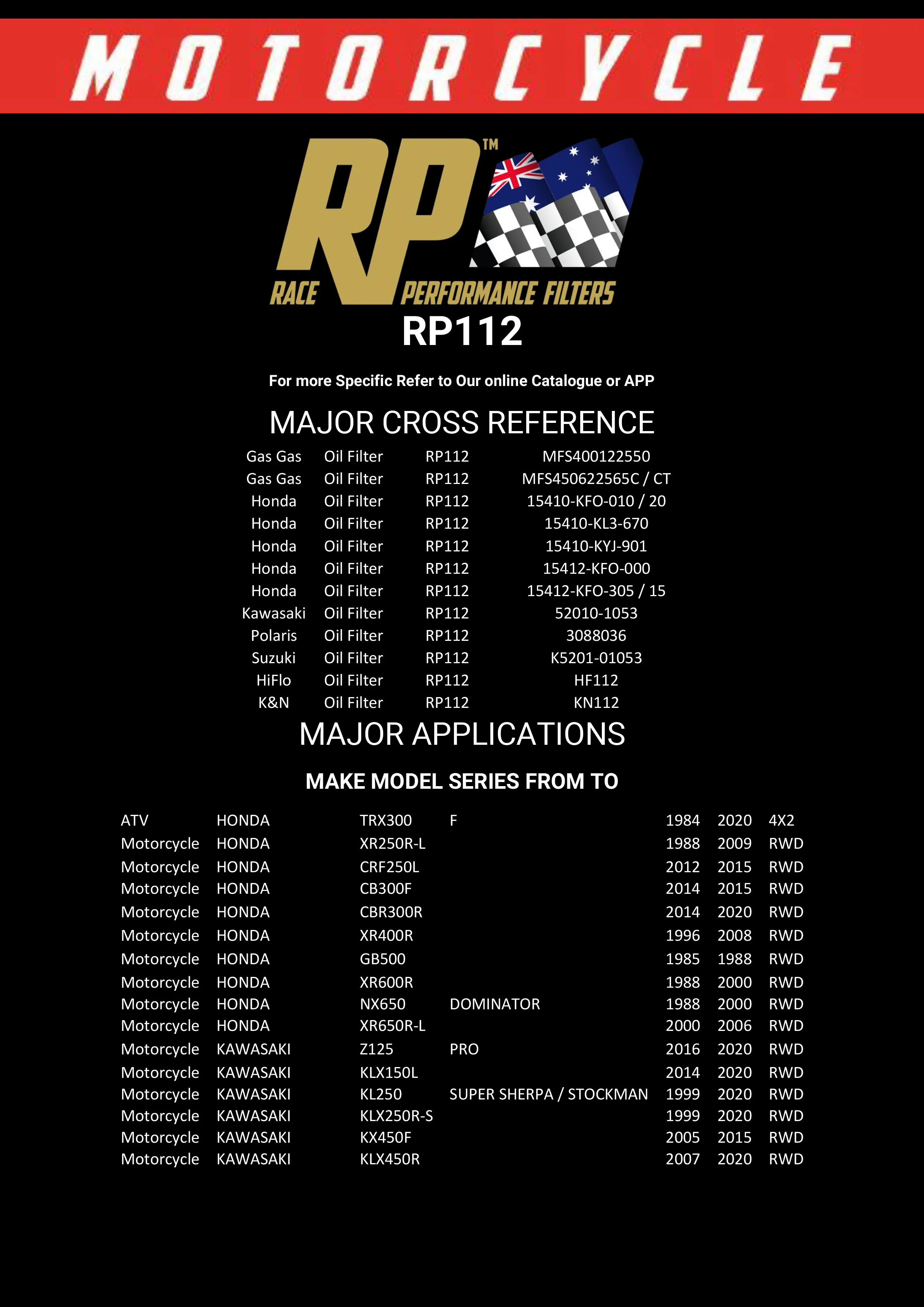 Race Performance Motorcycle Oil Filter - RP112 KN-112 - Image 3