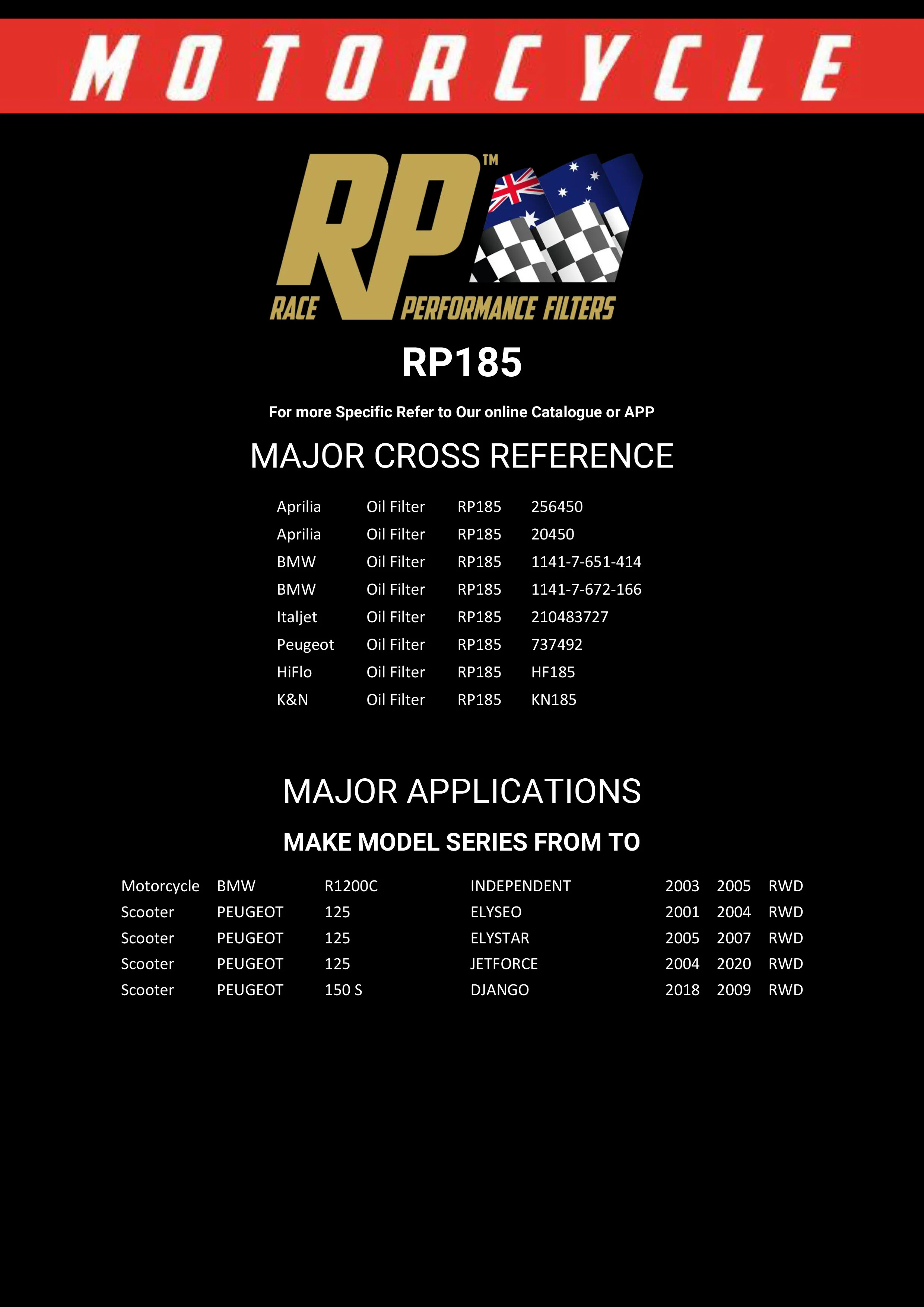 Race Performance Motorcycle Oil Filter - RP185 KN-185 - Image 3