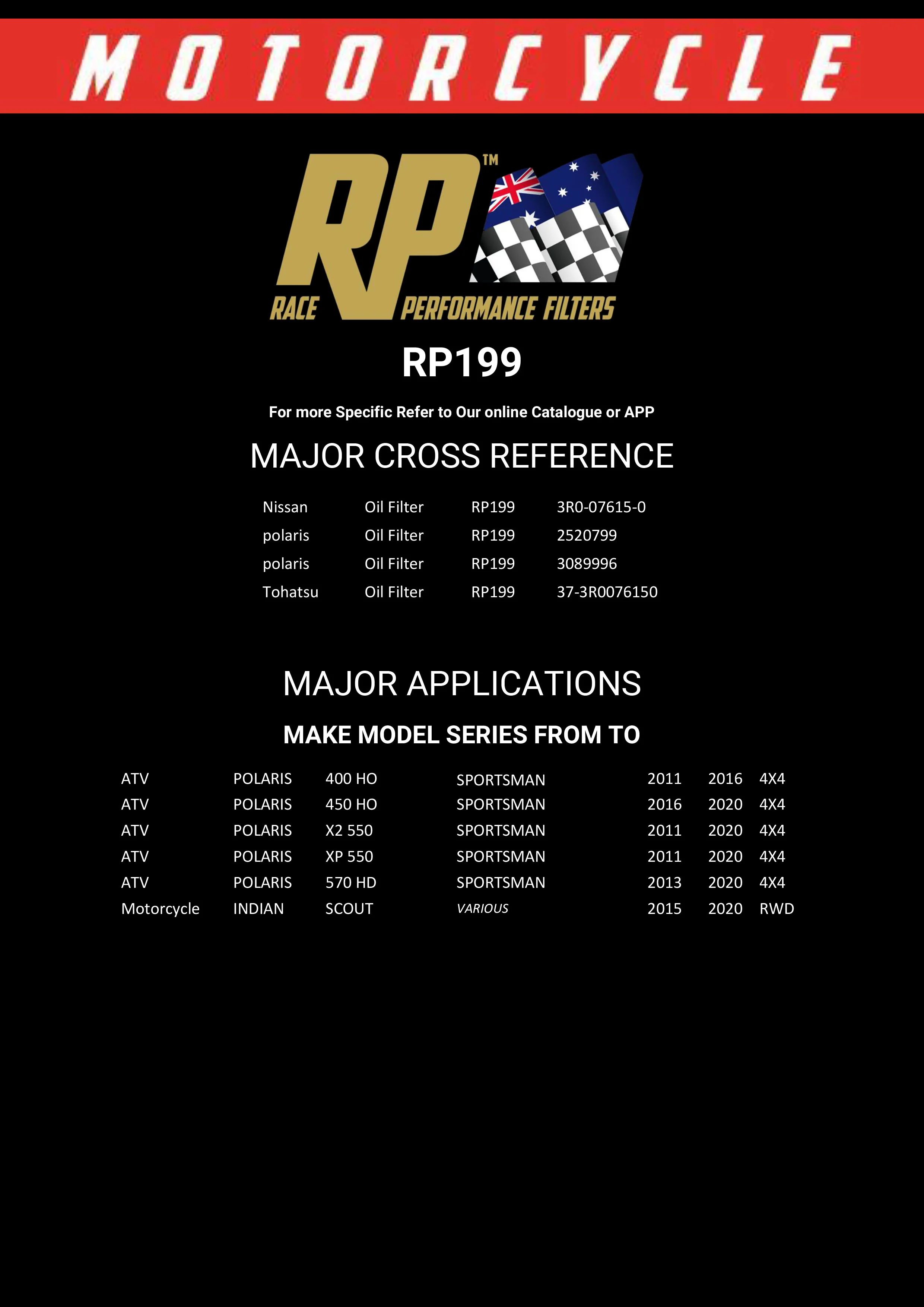 Race Performance Motorcycle Oil Filter - RP199 KN-199 - Image 2