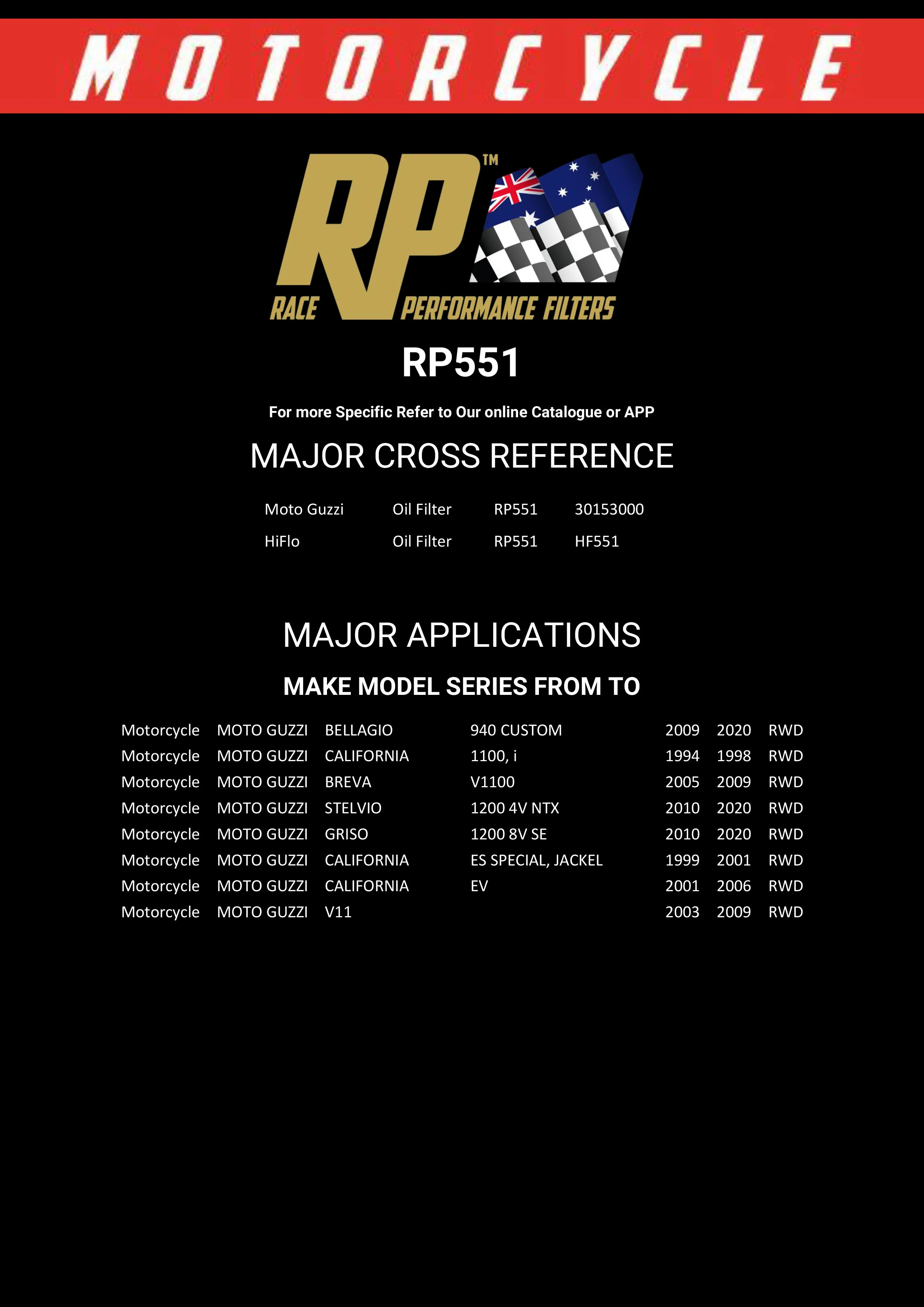 Race Performance Motorcycle Oil Filter - RP551 KN-551 - Image 2