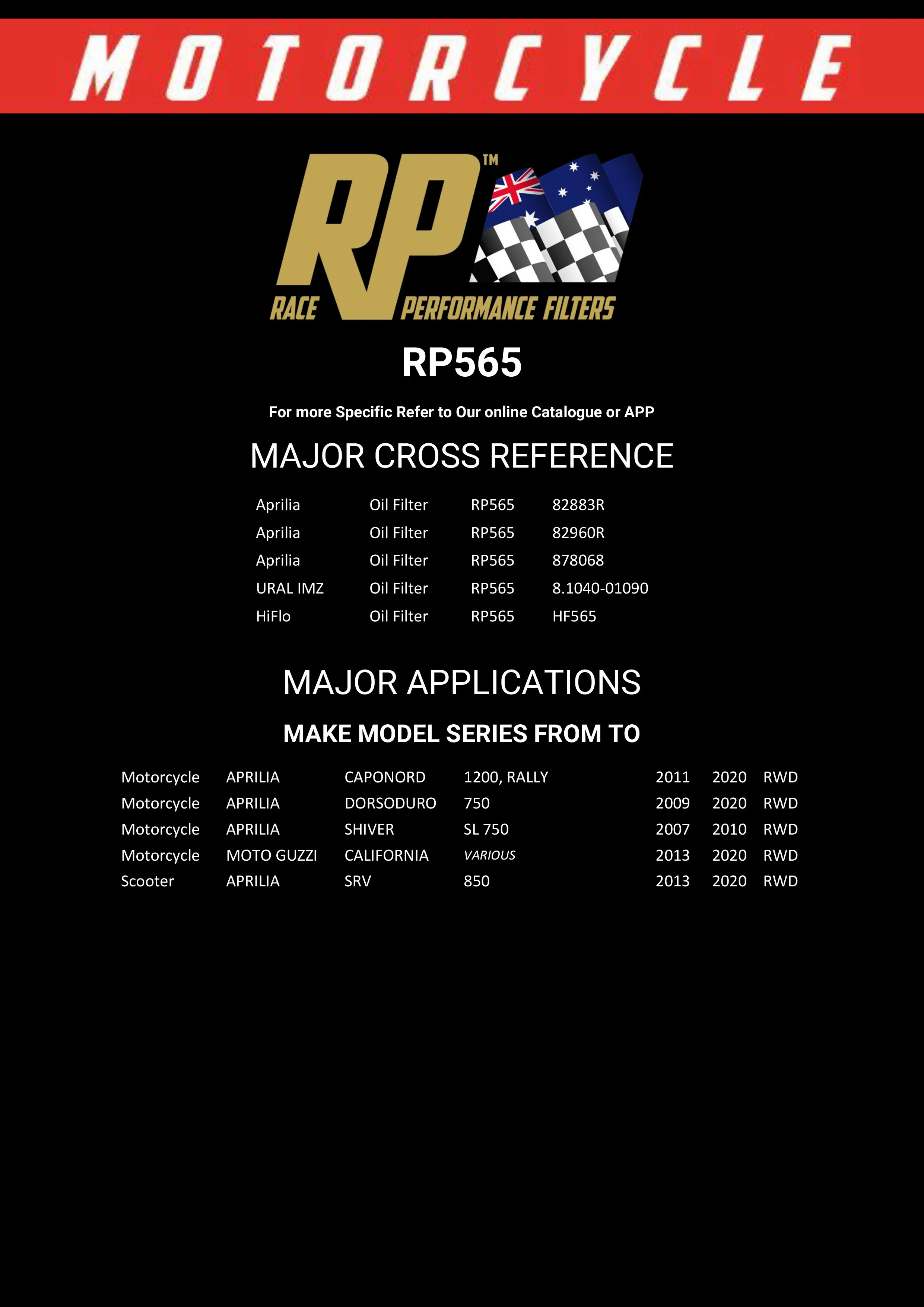 Race Performance Motorcycle Oil Filter - RP565 KN-565 - Image 2