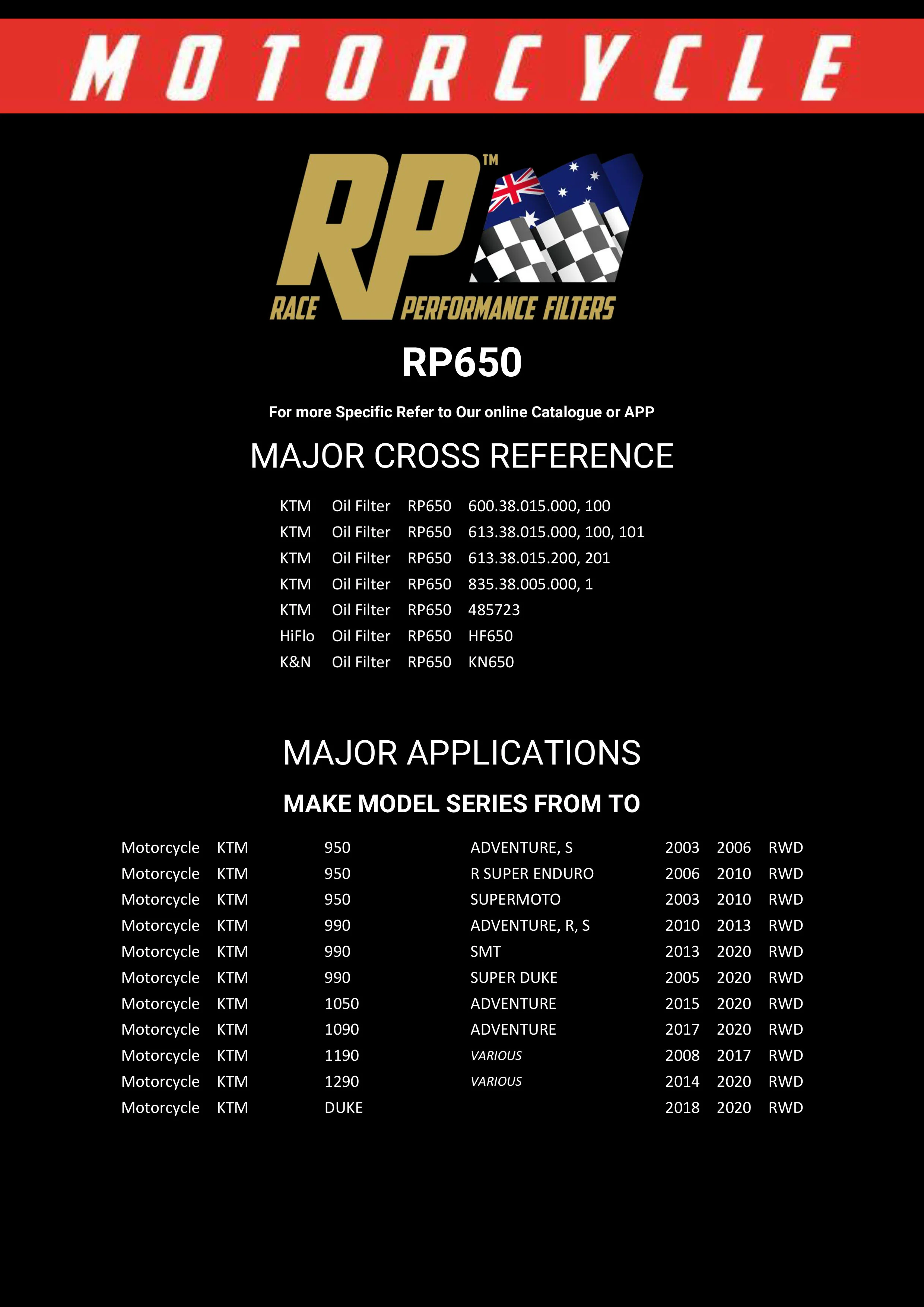 Race Performance Motorcycle Oil Filter - RP650 KN-650 - Image 3