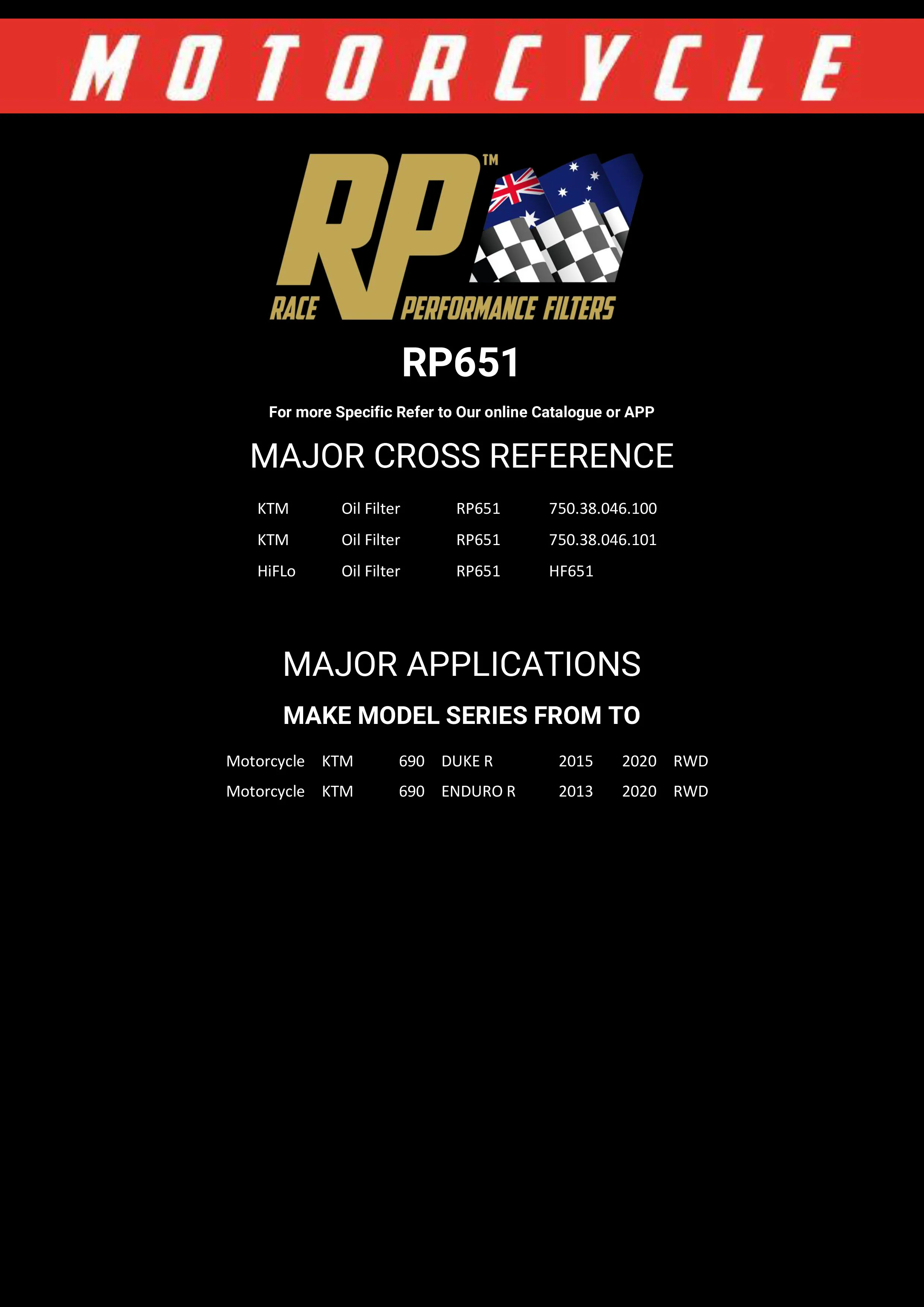 Race Performance Motorcycle Oil Filter - RP651 KN-651 - Image 3