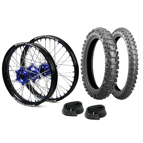 SM Pro Platinum & Bridgestone Tyre Bundle - MX Black Rim / Orange Hub / Orange Nipples Wheelset  (21X1.60 / 18X2.15")