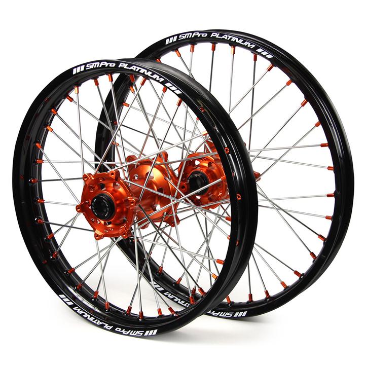 SM Pro Platinum & Bridgestone Tyre Bundle - MX Black Rim / Orange Hub / Orange Nipples Wheelset  (21X1.60 / 18X2.15") - Image 2