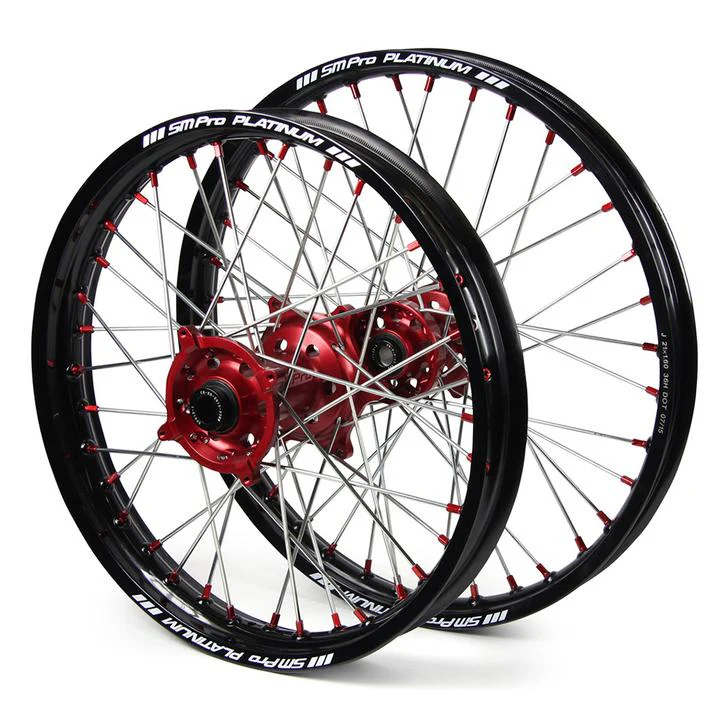 SM Pro Platinum & Bridgestone Tyre Bundle - MX Black Rim / Red Hubs / Red Nipples Wheelset (21X1.60 / 19X2.15") - Image 2