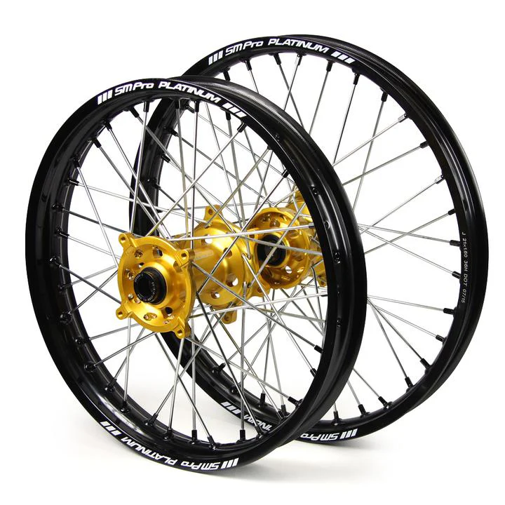 Suzuki Sm Pro / Platinum Snr MX Black Rim / Gold Hub / Black Nipples Wheel Set RMZ 250 2007-2017 (21X1.60 / 18X2.15")