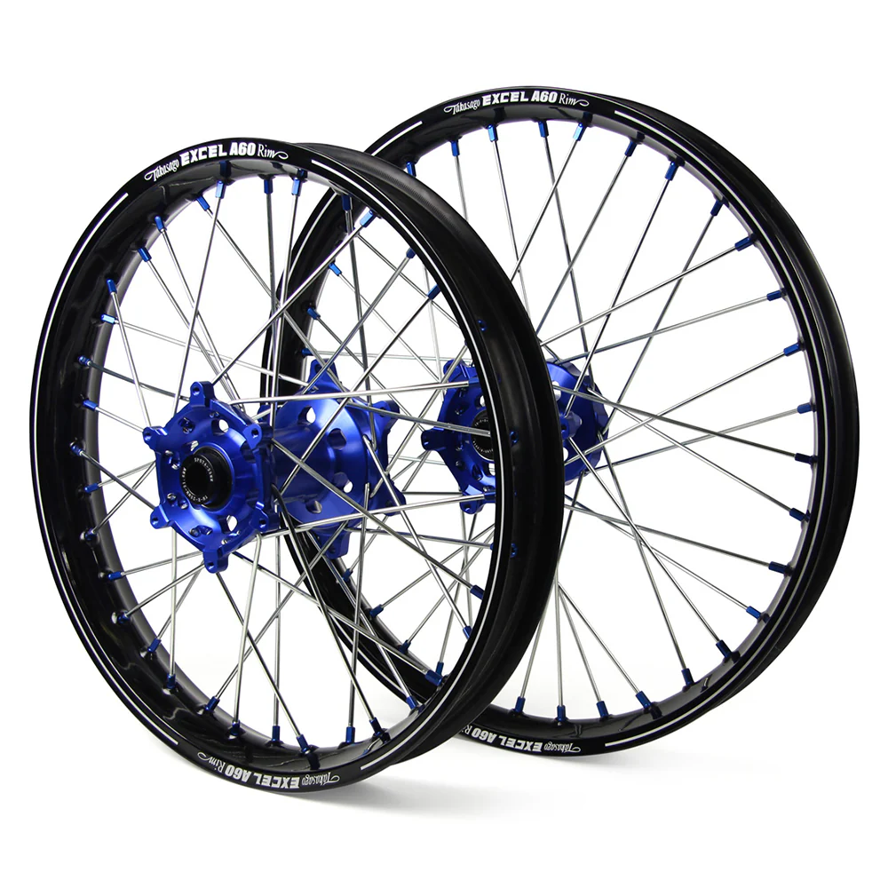 Yamaha Sm Pro / Excel A60 Snr MX Black Rim / Blue Hub / Blue Nipples Wheel Set YZ 125-250 2008-2017 (21X1.60 / 19X2.15")