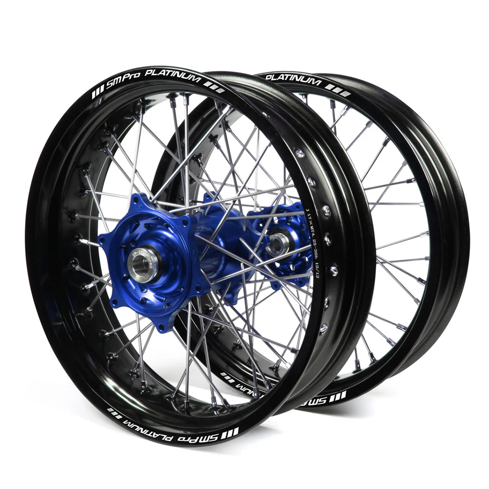 Yamaha Talon / Platinum Supermoto Non Cush" Black Rims / Blue Hubs Wheel Set YZF 250-450 2014-17 (17X3.50 / 17X4.25)"